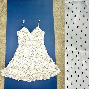 Summer dress fit flare back zipper lined adjustable straps v-neck black dots